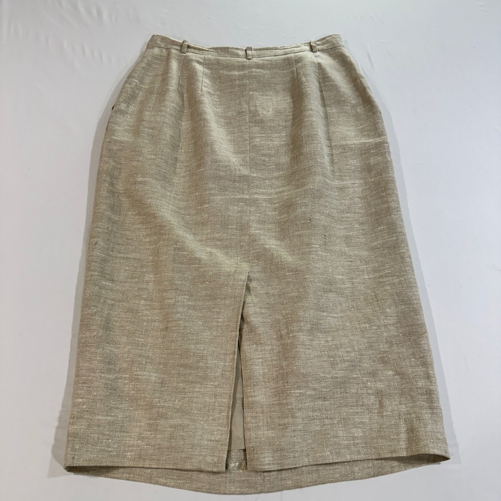 Talbots Vintage 100% Linen Midi Pencil Skirt Womens 16 Beige Lined Career Slit - Picture 4 of 8